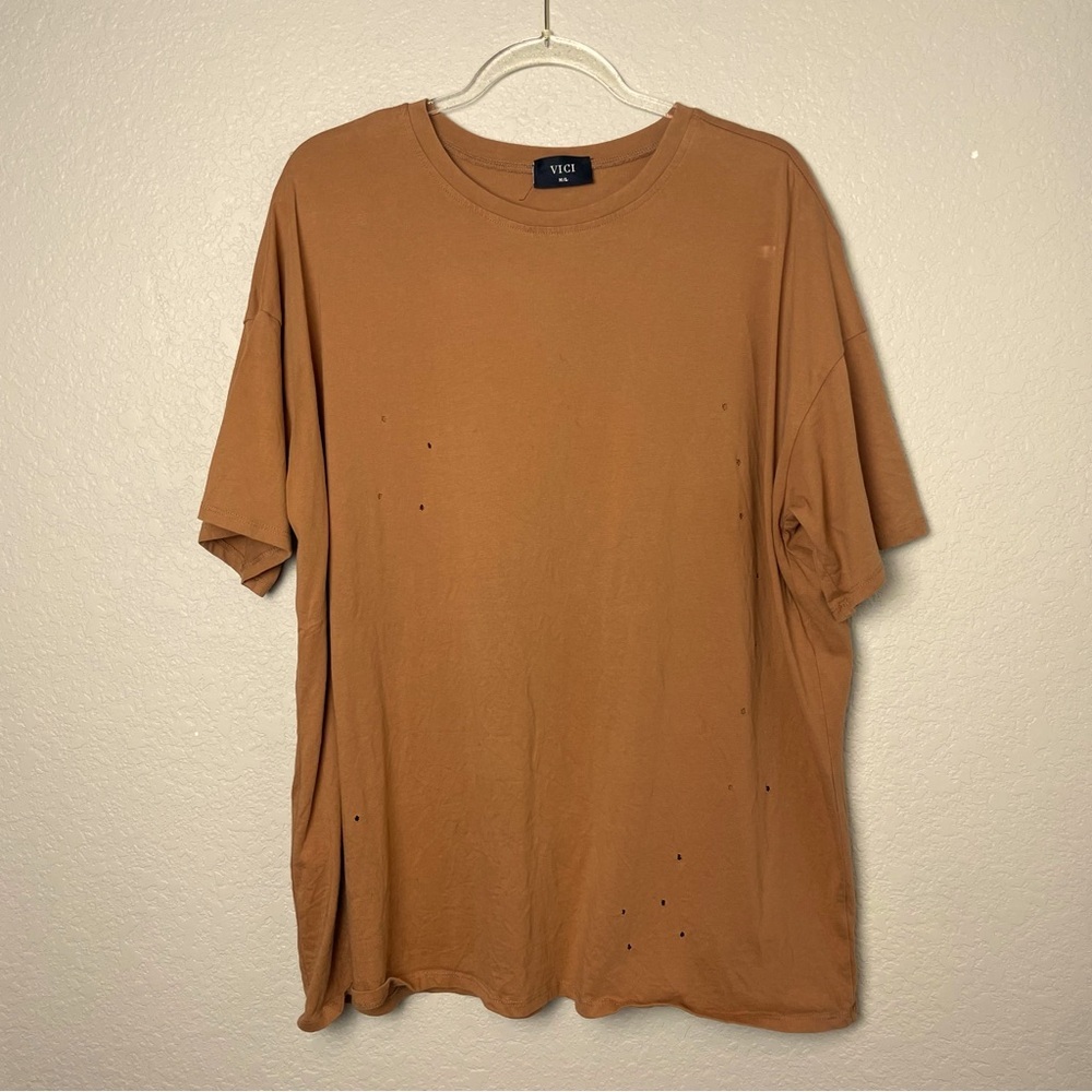 Vici Oversized Distressed Cognac Brown T-Shirt Size M/L